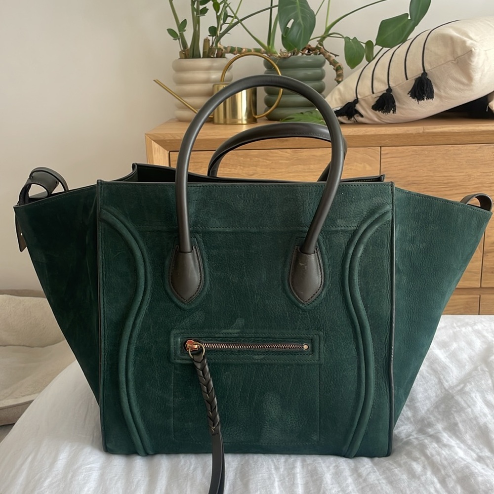 Large Celine Green Suede Phantom Bag - Like New condition
